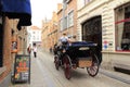 Horse carriage on old street Bruges Belgium